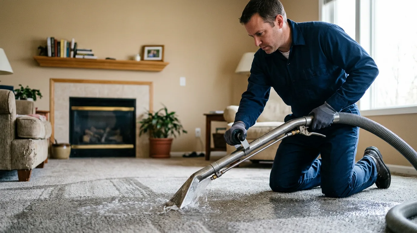 Water damage restoration technician working near Beaverton, MI